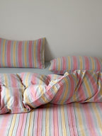 Dreamweaver Pastel Stripe Smocked Muslin Bedding Set original reference image 1