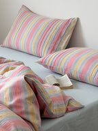 Dreamweaver Pastel Stripe Smocked Muslin Bedding Set original reference image 2