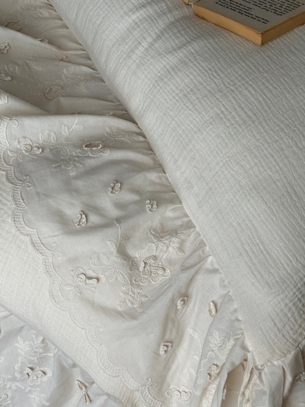 Elowen Pearl Ivory Embroidered Muslin Bedding Set original reference image 6