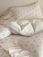 Evening Rose Ivory Floral Ruffle Muslin Bedding Set original reference image 1