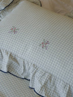 Florabelle Blue Gingham Embroidered Muslin Bedding Set original reference image 2