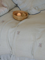 Florabelle Blue Gingham Embroidered Muslin Bedding Set original reference image 3