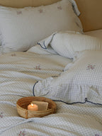 Florabelle Blue Gingham Embroidered Muslin Bedding Set original reference image 5
