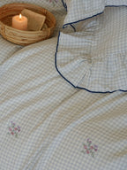 Florabelle Blue Gingham Embroidered Muslin Bedding Set original reference image 6
