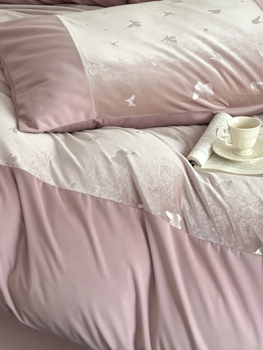 Mariposa Dusty Rose Butterfly Velvet Bedding Set original reference image 4