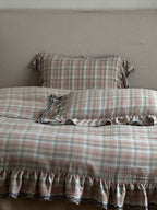 Meadowmist Pastel Plaid Lace Muslin Bedding Set original reference image 1