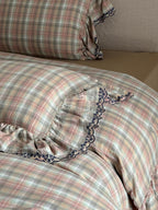 Meadowmist Pastel Plaid Lace Muslin Bedding Set original reference image 2