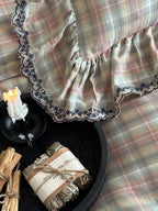 Meadowmist Pastel Plaid Lace Muslin Bedding Set original reference image 3