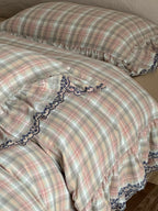 Meadowmist Pastel Plaid Lace Muslin Bedding Set original reference image 4