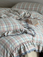 Meadowmist Pastel Plaid Lace Muslin Bedding Set original reference image 5