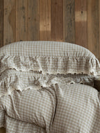 Misty Letter Beige Gingham Lace Muslin Bedding Set original reference image 3