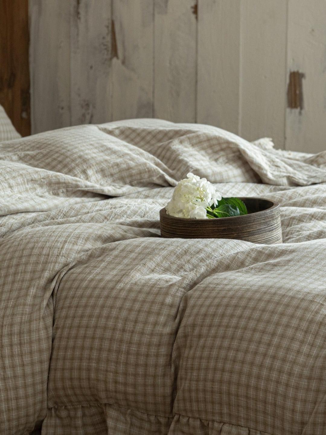 Misty Letter Beige Gingham Lace Muslin Bedding Set original reference image 4