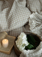 Misty Letter Beige Gingham Lace Muslin Bedding Set original reference image 6