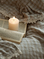 Misty Letter Beige Gingham Lace Muslin Bedding Set original reference image 7