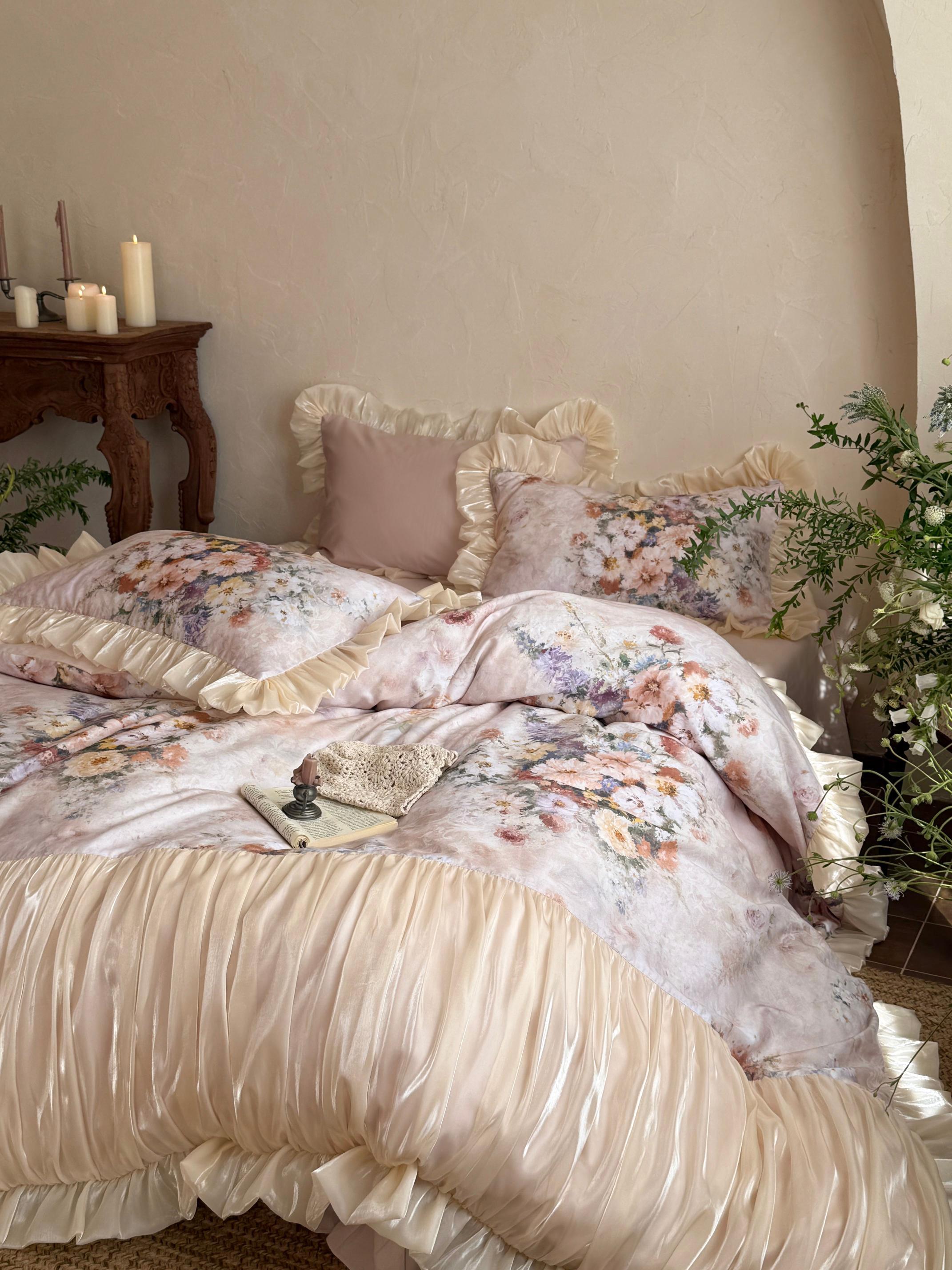 Vintage Bloom Ruched Floral Bedding Set