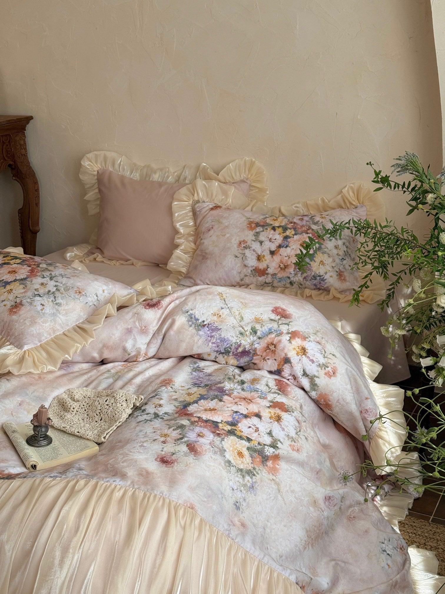 Vintage Bloom Ruched Floral Bedding Set